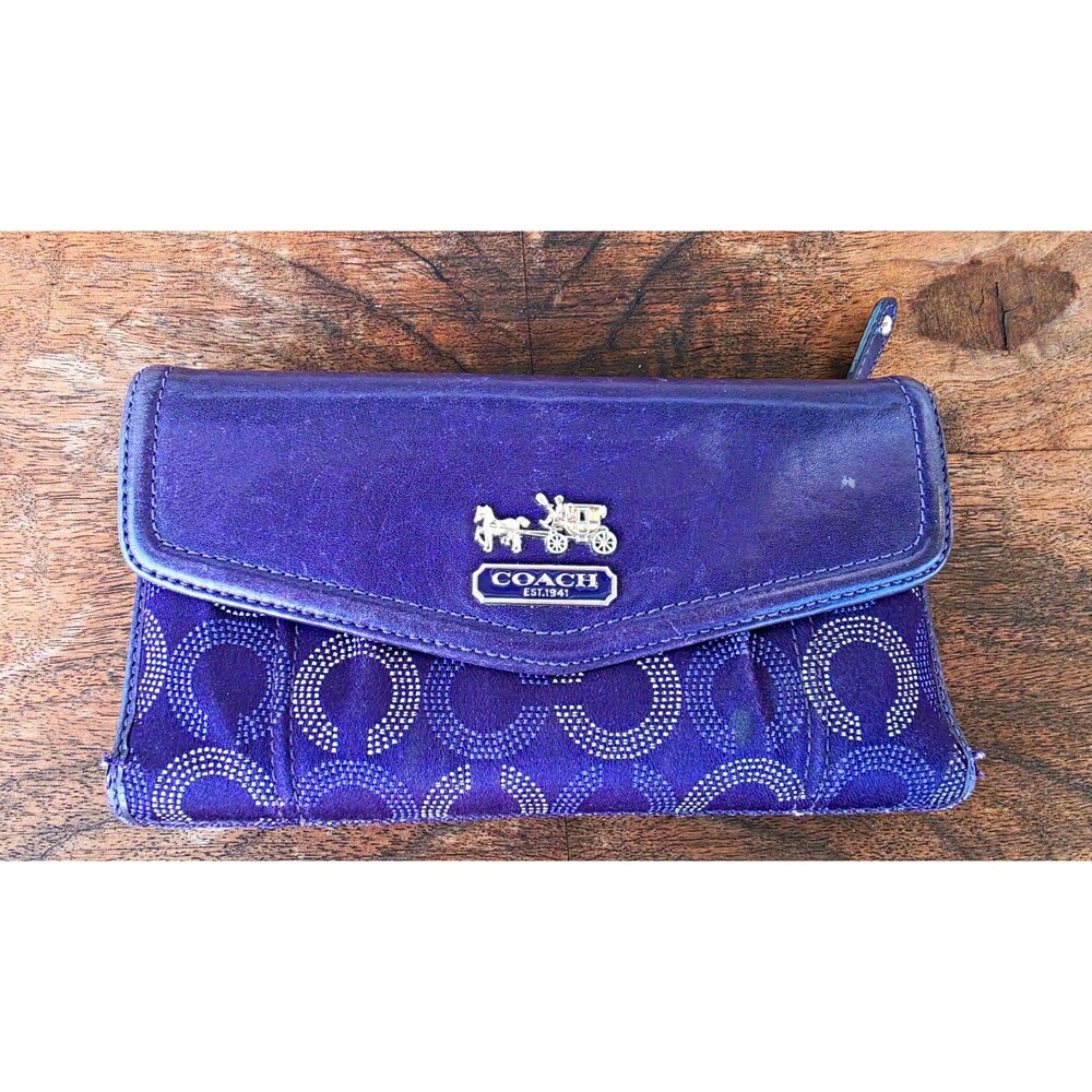 VTG Coach Madison Dotted Op Art Medium Envelope Flap Wallet Purple C 44369
